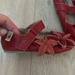 Foxpaws Red Leather Baby Shoes with Floral Design